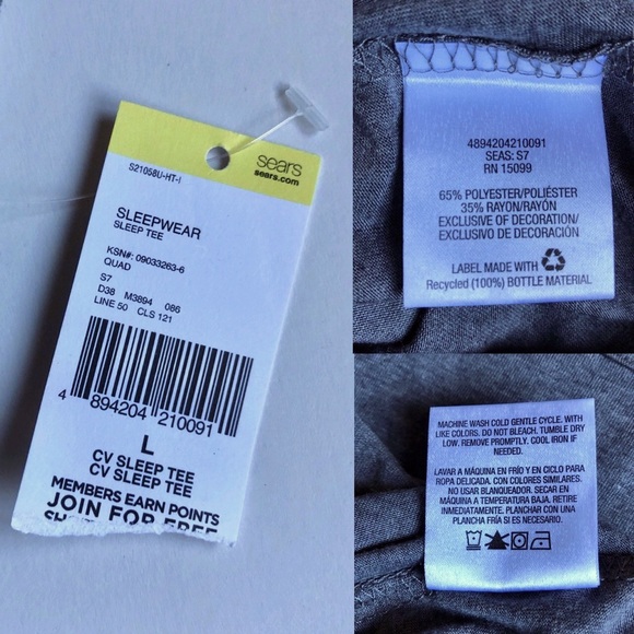 NEW COVINGTON Sleep Tee Shirt Satin Trim Large Gray Women’s - Picture 5 of 15